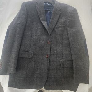 Jos. A. Bank Gray Windowpane Sport Coat with Navy Elbow Patches